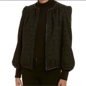 Trina Turk Manix black metallic geometric floral balloon sleeve blazer jacket